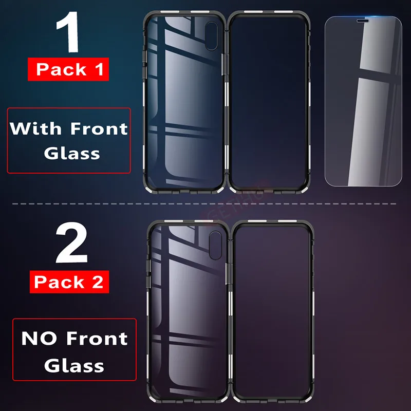 Metal Magnetic Case for iPhone XR XS MAX X 8 Plus 7 +Tempered Glass Back Magnet Cases Cover 6 6S |