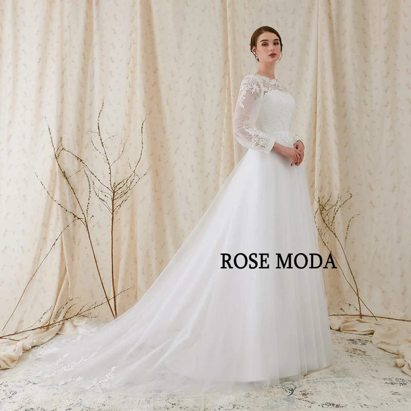 Роза Moda с длинным рукавом свадебное платье спинки свадебное es кружево на заказ Реальные фотографии