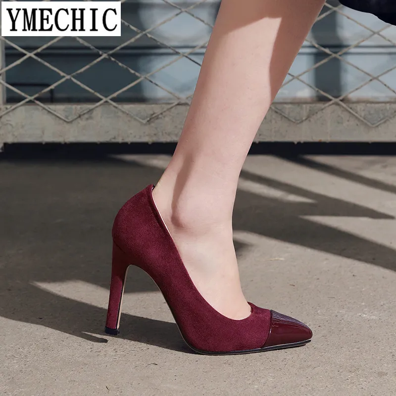 Женские туфли на высоком каблуке YMECHIC черные бежевые винно красные лодочки с