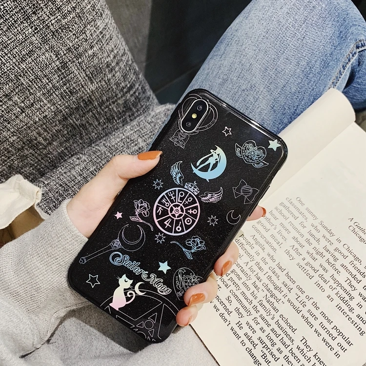 Прекрасный японский Сейлор Мун чехол для телефона для iPhone 6 6S 7 8 Puls X XS чехол для MAX XR Magic массивный глянцевый Блестящий Мягкий чехол-накладка