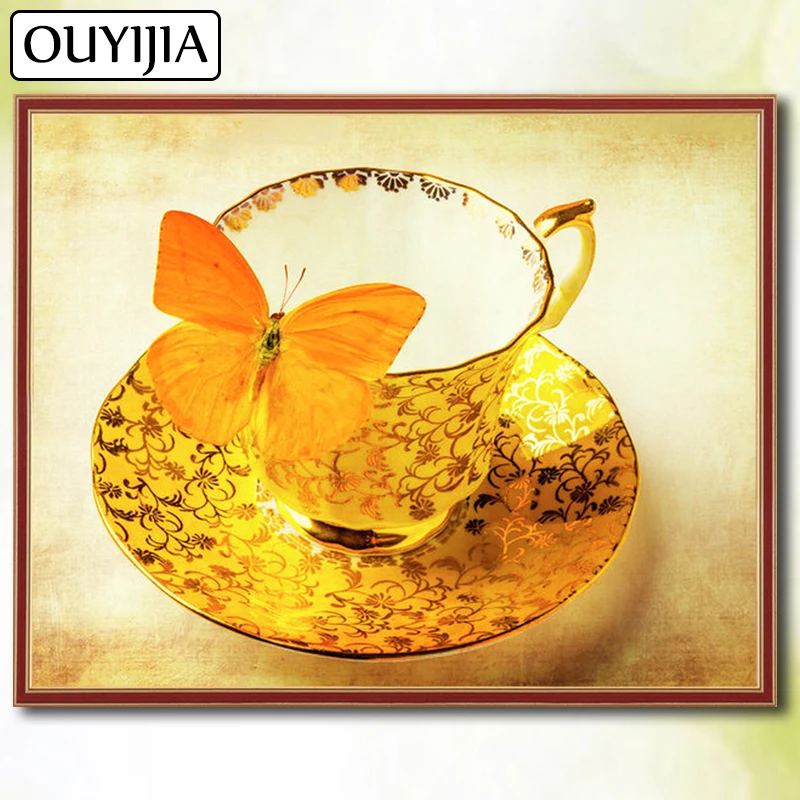 5D DIY алмазная живопись квадратный Животные Кофе чашка бабочка птица OUYIJIA