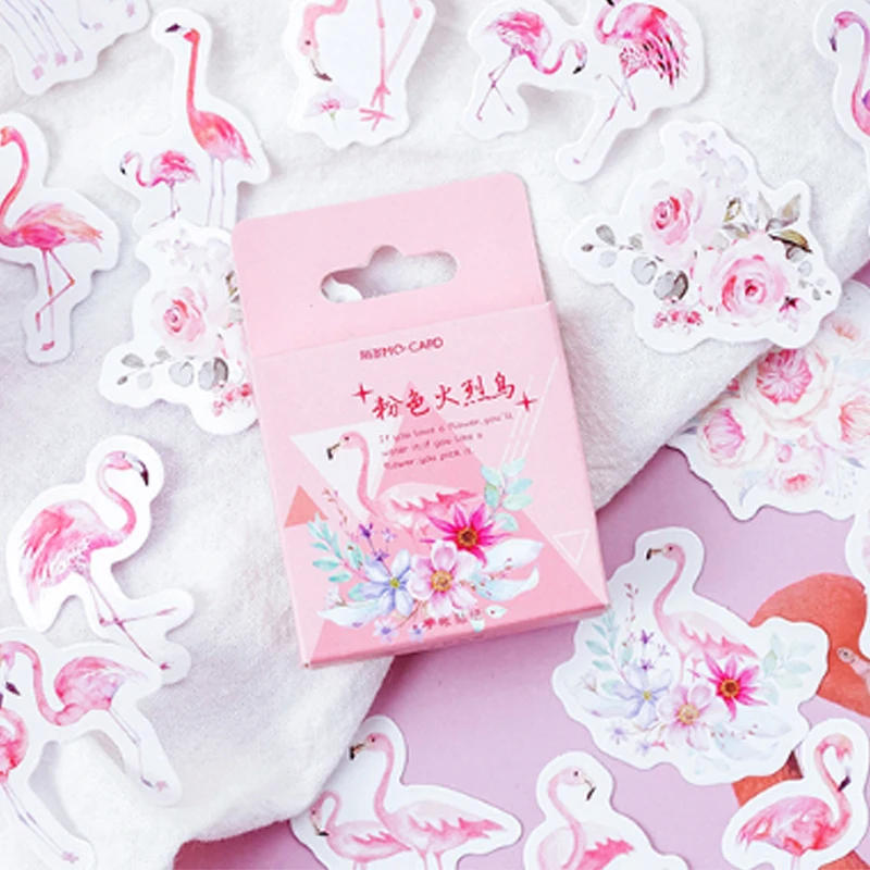 46 Pcs/Lot Cute animal Pink Flamingo decoration paper sticker DIY album diary scrapbooking label kawaii | Канцтовары для офиса и