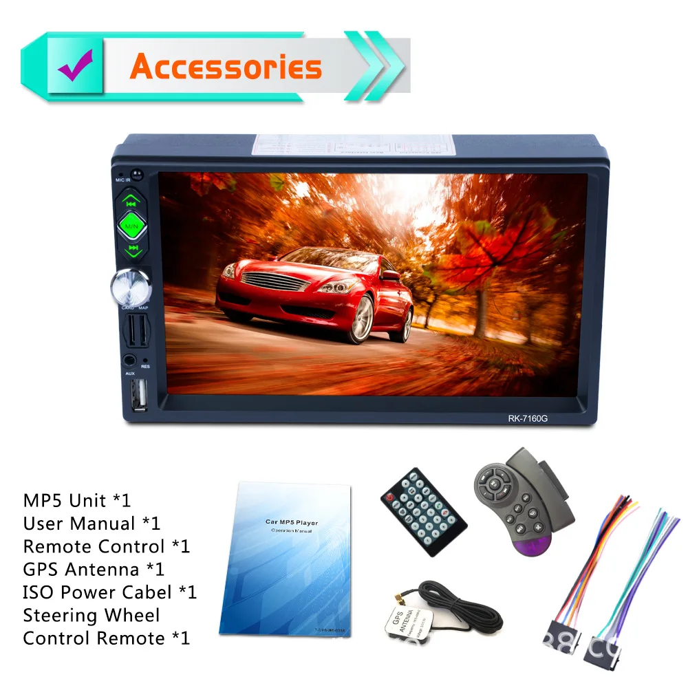7 'ƈ Din Bluetooth автомобильный MP5 плеер USB TF AM FM RDS автомобильное радио стерео тач