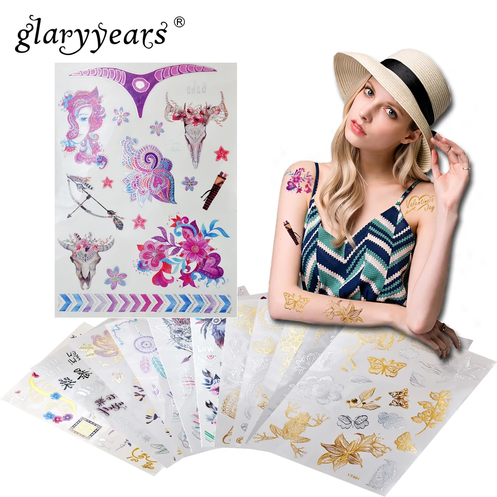 Временная тату наклейка Glaryyears 15*21 см искусственная Роза цветы татуировка