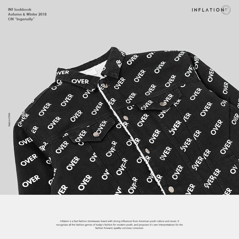 INFLATION Denim Толстая теплая зимняя куртка из овечьей шерсти с принтом Мужская