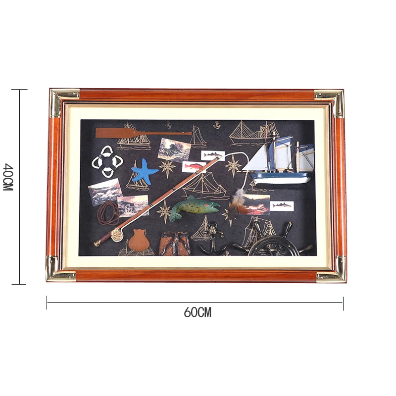 LUCKK 60*40 настенная 3D рамка для картин с удочкой и стеклом в морском стиле деревянная фоторамка украшение дома комнаты ремесла