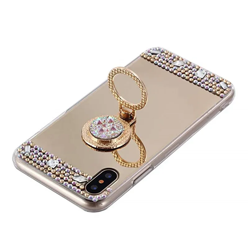 Зеркальный чехол со стразами и кольцом для iphone 5 телефон 6 6s 7 8 Plus SE 2020 apple X XR XS 11 Pro Max