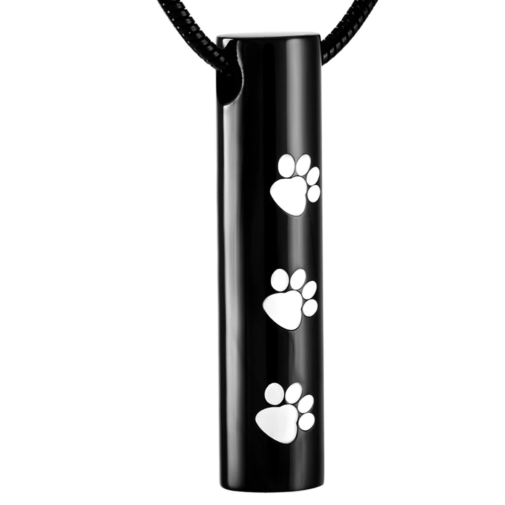 

Dog Cat Pet Paw Engraved Memorial Jewelry Ashes Keepsake Pendant for Ash Holder Stainless Steel Cylinder Cremation Urn Necklace