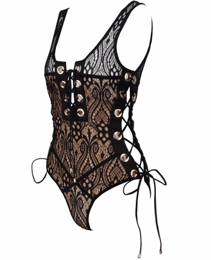 Летний кружевной купальник с цветочным рисунком Женский Облегающий комбинезон