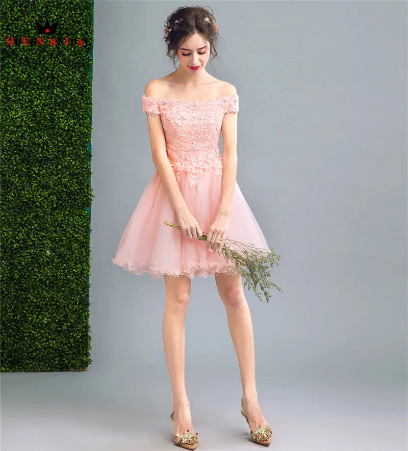 QUEEN BRIDAL Evening Dresses Short Pink Tulle Lace Elegant Women Prom Party Dress Gown 2020 NEW Vestido De Festa JW33 | Свадьбы и
