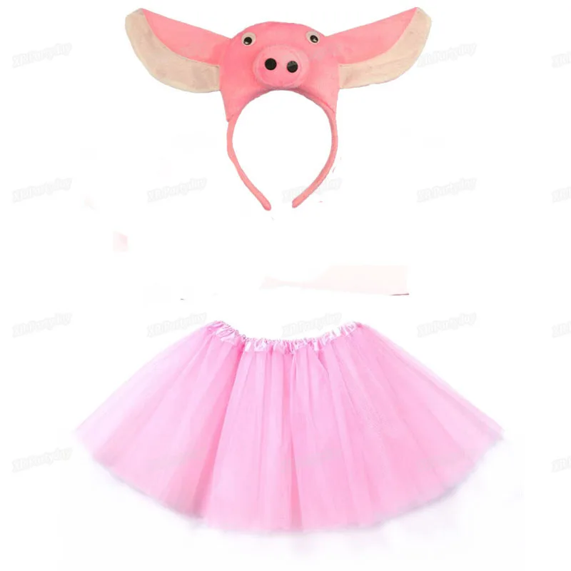 pig Маскарадная повязка на голову в виде животного, пчелы, лисы, змеи, комплект с юбкой-пачкой, детская одежда для девочек на день рождения, Подарочная бутафория, костюм для Хэллоуина - Цвет: pig