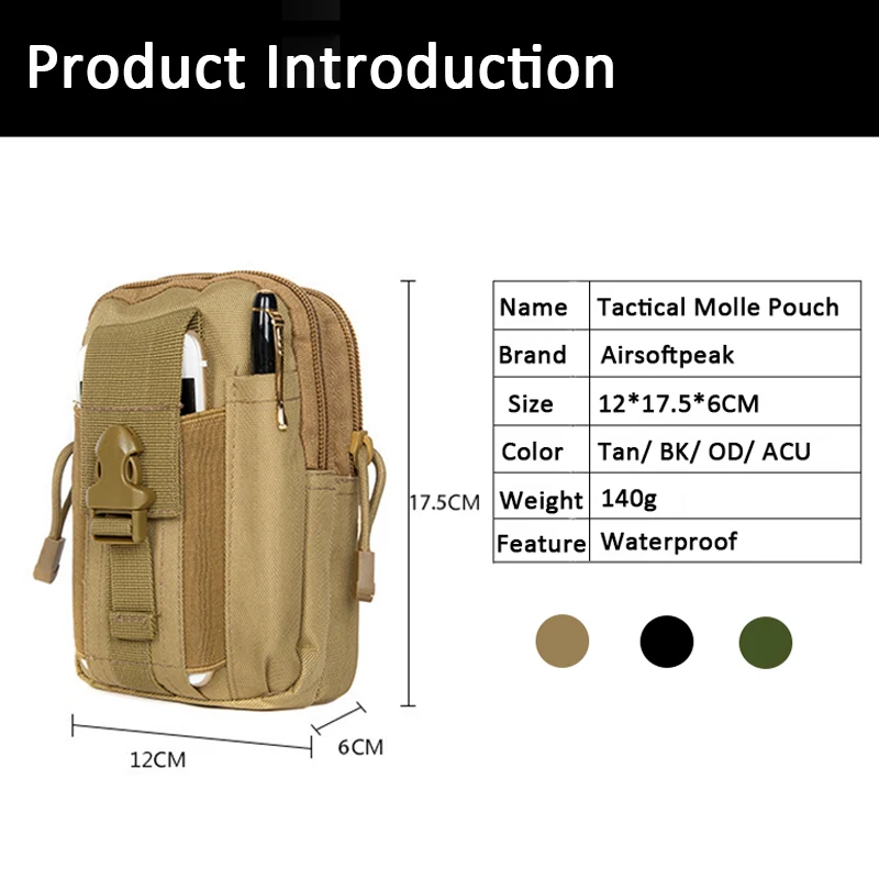 AIRSOFTPEAK Тактический мешок Molle Поясная сумка Спортивный подсумок Военный комплект
