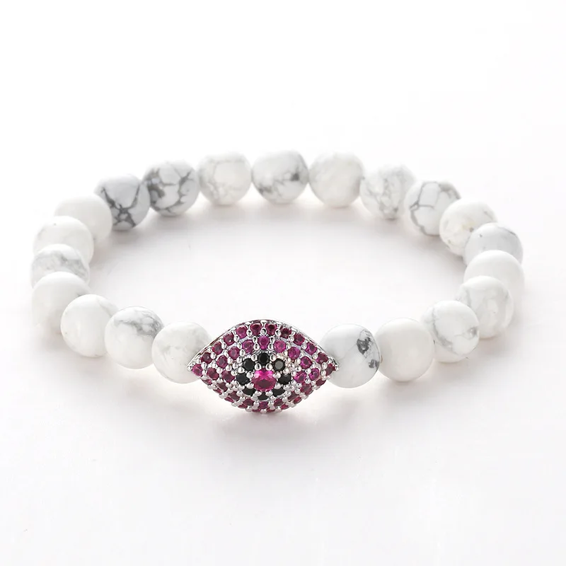 Мода глаз женский белый натуральный камень браслет и femme micro pave cz кубический
