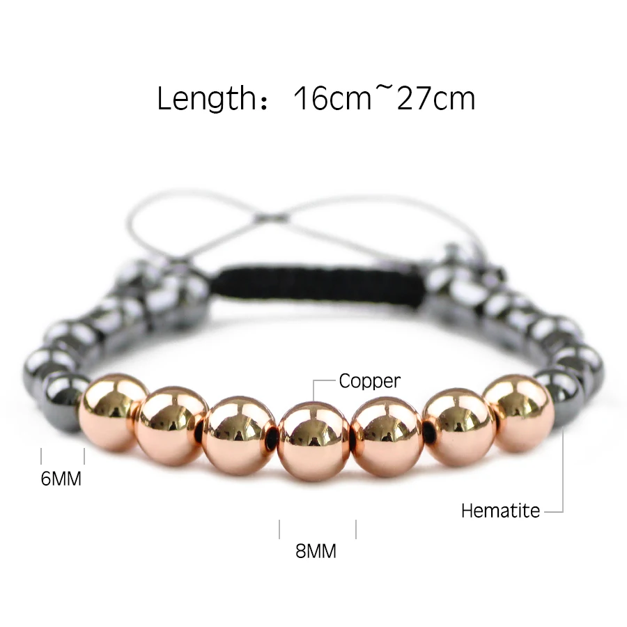 JHNBY Lucky Ball Braided Rope Men Bracelet 6/8mm Charms Hematite Beads Fashion Women Copper Bangle Jewelry Pulseira Masculina | Украшения и