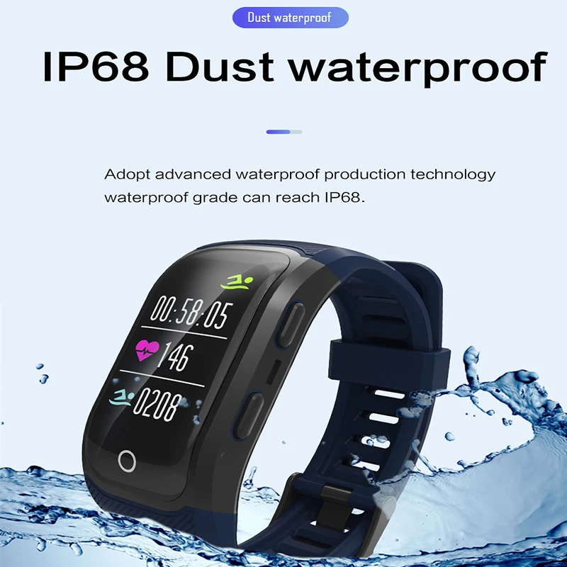 Водонепроницаемый смарт-браслет S908 Plus IP68 GPS Bluetooth цветной экран пульсометр