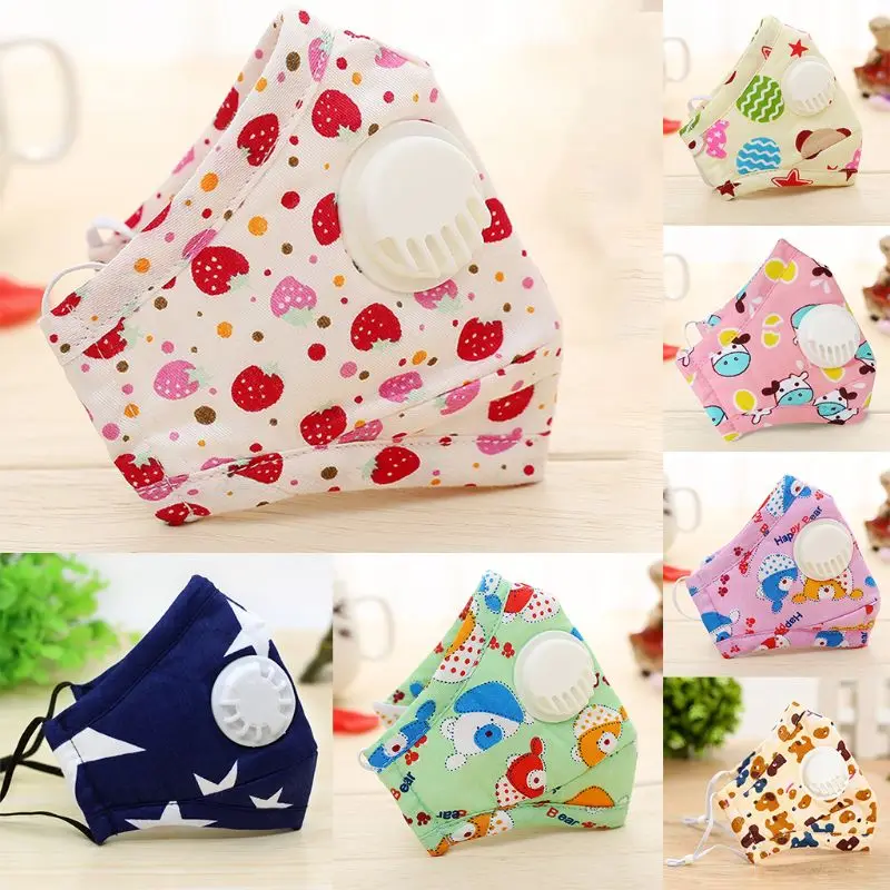 Winter Children Kids Dustproof Washable Cotton N95 Mouth Mask Cartoon Car Strawberry Printed Adjustable Respirator With Breath