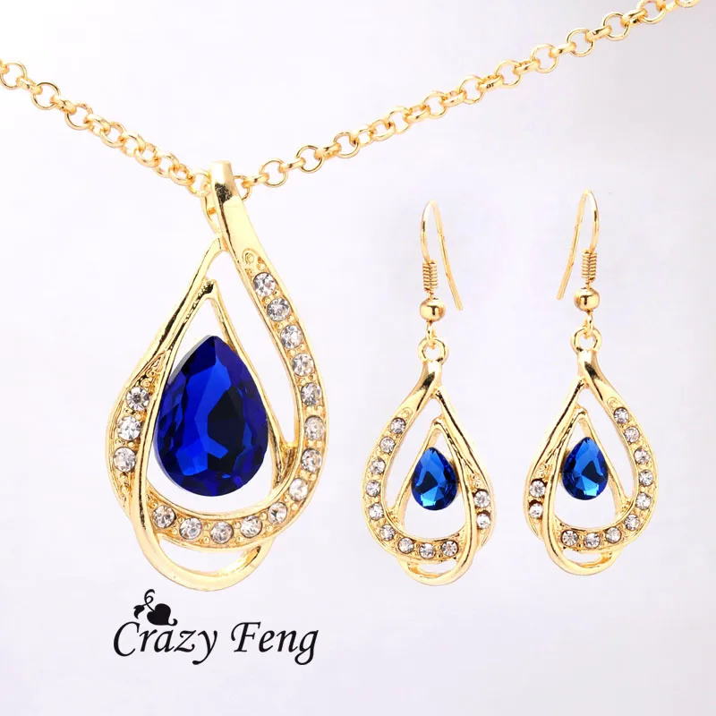 Комплект из колье и серёг с австрийским кристаллом|jewelry sets|wedding jewelryjewelry yellow gold |