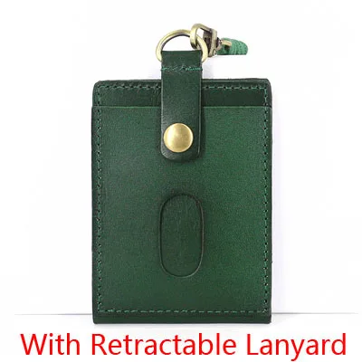 Green-Lanyard Натуральная Кожа Вертикальный стиль ID со значком выдвижной держатель ремешок на шею или брелок корова кредитный держатель для карт Id Card чехол - Цвет: Green-Lanyard