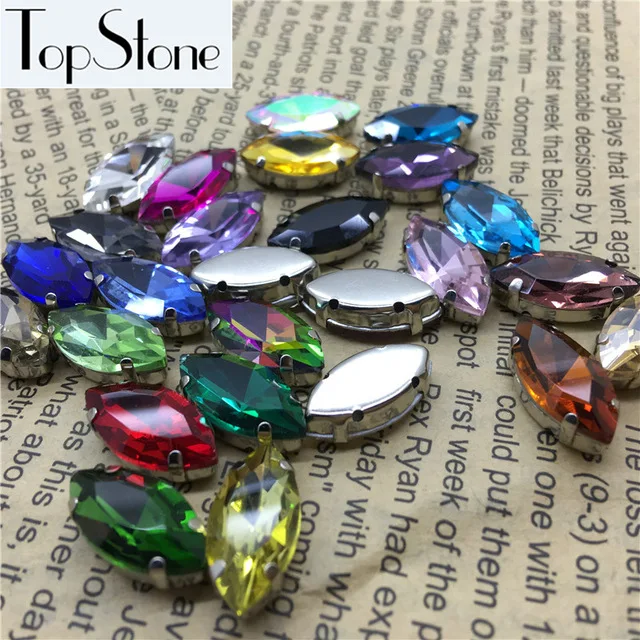 TopStone все размеры Navette серебряный металлический коготь Установка Закрытая задняя с 4 отверстиями для Sewiing Стекло Стразы 3x6~ 13x48 мм