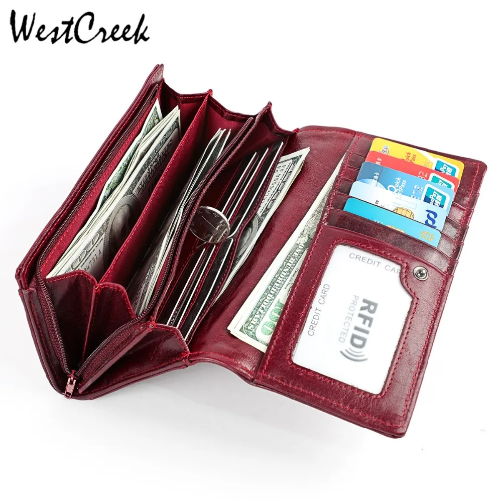 Длинные кошельки WESTCREEK из натуральной кожи для женщин брендовые вместительные