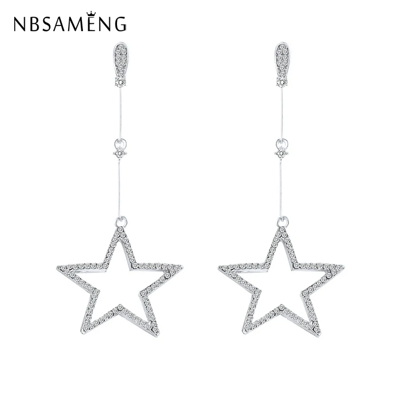 Trendy Korean Style Alloy Pentagram Crystal Drop Earrings For Women Statement Long Dangle Earings Fashion Jewelry | Украшения и
