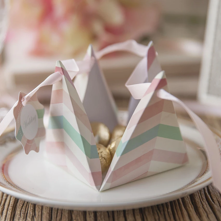 30 шт. свадебная конфетная коробка милая треугольная романтическая розовая в