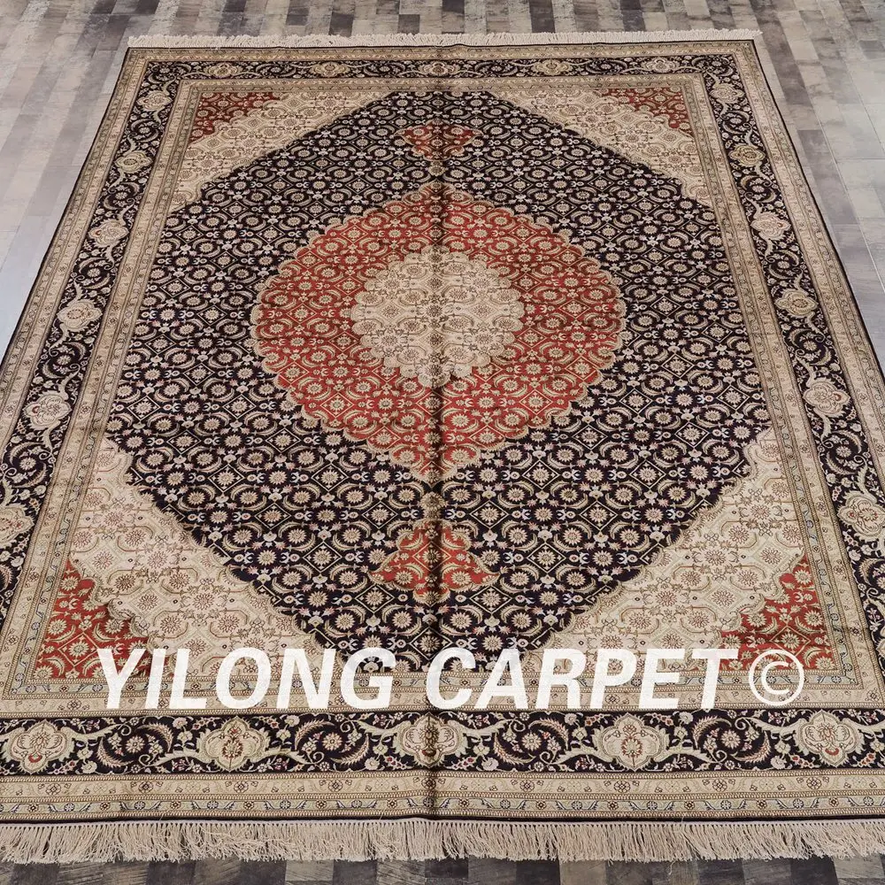 Beste Yilong 9'x12 'Antieke Handgemaakte Turkse Kleed Grote Zwart En Rood Perzische Zijde Tapijt (LH434B9x12)