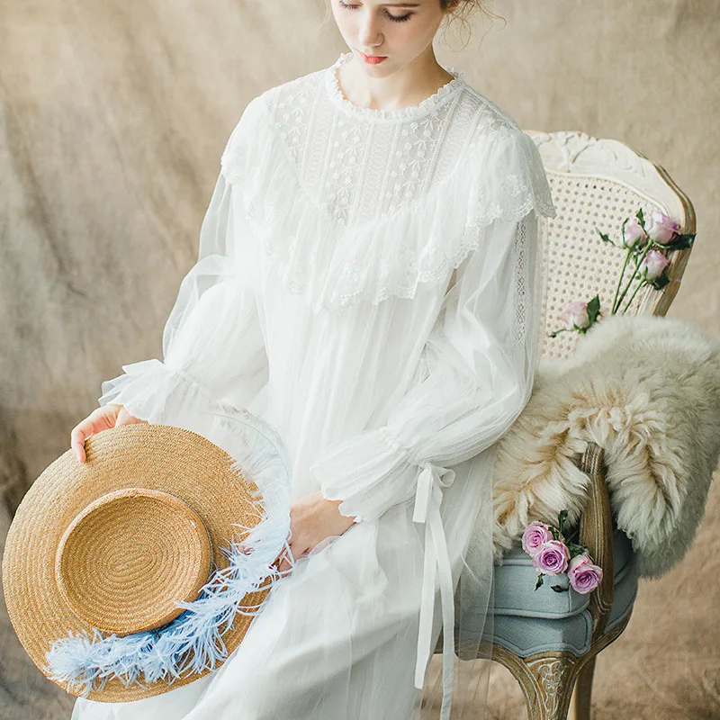 Для беременных ночь Pijama ретро дворец ночная рубашка для женщин кружева хлопка с