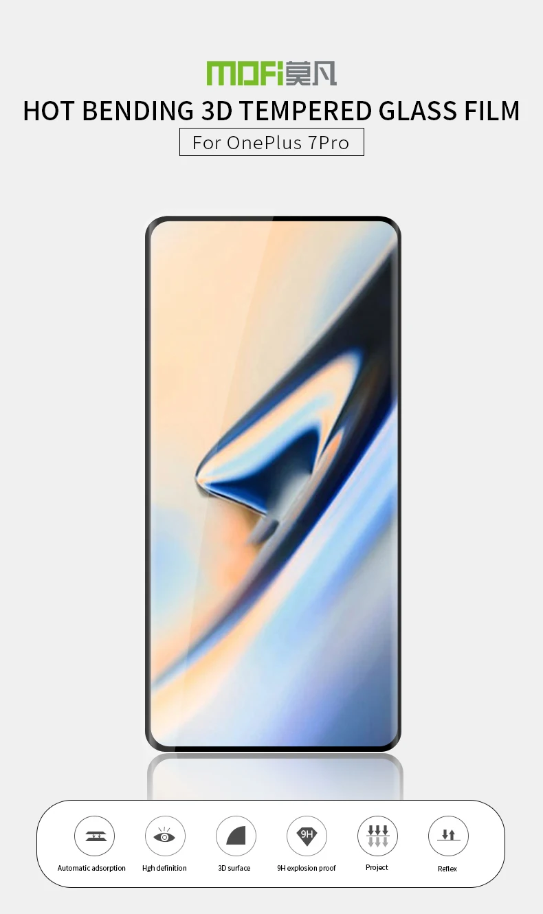 Для Oneplus 7 Pro закаленное стекло MOFI 3D изогнутый для Oneplus 7 Pro 7Pro защита экрана полное покрытие Защитная пленка для ЖК-экрана