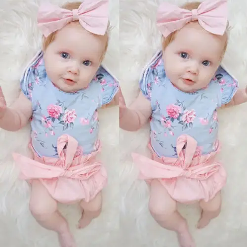 Боди с принтом для маленьких девочек топы треугольными штанами комплект одежды