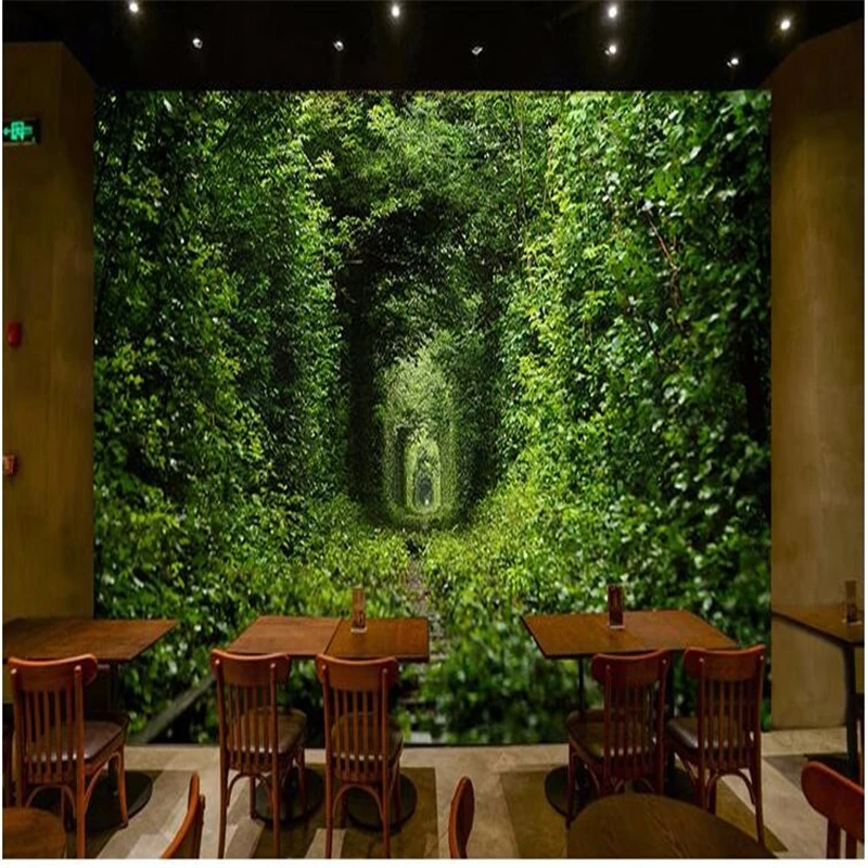 beibehang photo wallpaper High quality Fresh green train tracks literary pastoral living dining / large mural | Обустройство дома