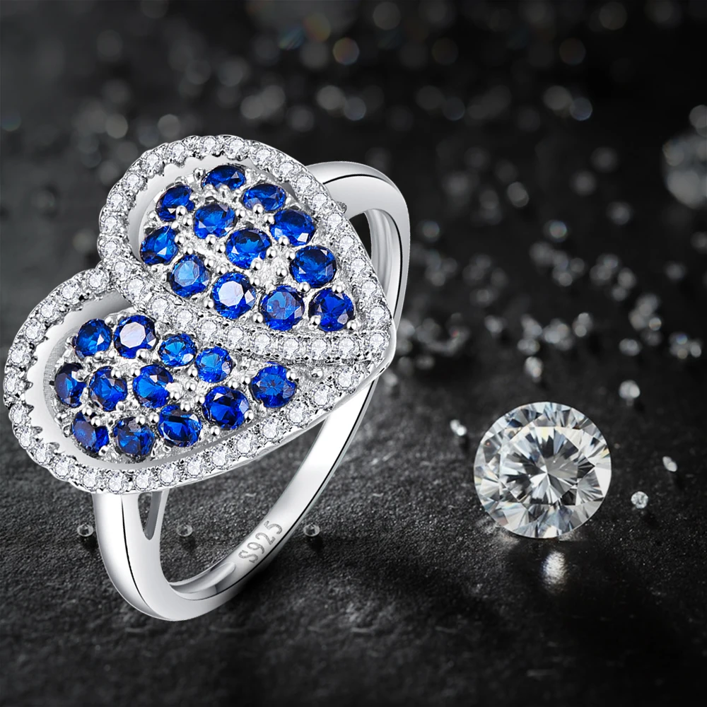 Jrose сердце дизайн подарок Blue Lab created обручальное кольцо твердое чистое серебро 925