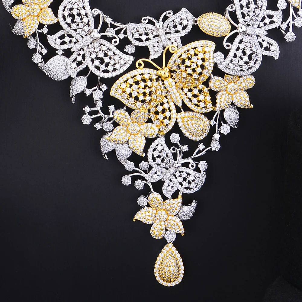 4 PCS Romantic Full Butterfly Sweet Women Engagement Wedding Necklace Earrings Bracelet Ring Jewelry Sets Paved CZ Shiny | Украшения и