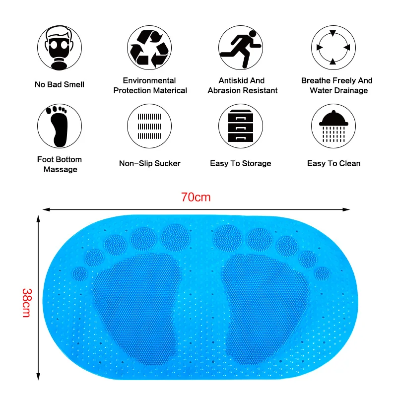 SDARISB Cartoon Feet Children Comfortable Protection PVC Vinyl Bath Mat Blue Non slip Massage Bathroom Mats| |
