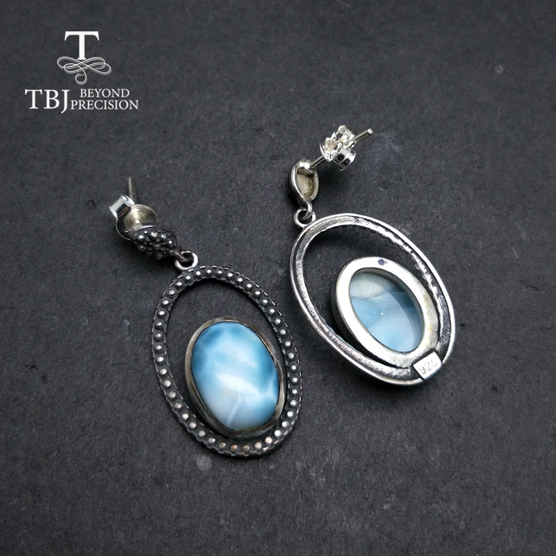 Bolaijewelry, овальные серьги из натурального Доминика Ларимар 10*14 мм с драгоценными камнями в винтажном стиле, Стерлинговое Серебро 925 пробы, лучший специальный подарок для мамы