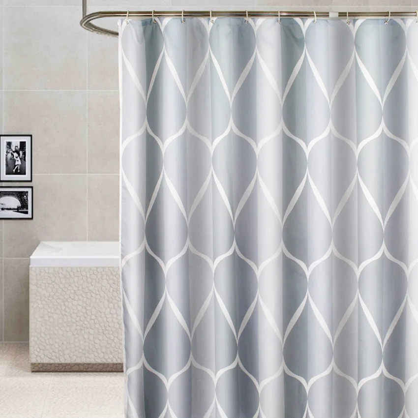 

Shower Curtain Waterproof Bath Curtains Bathroom Geometric Light Grey For Bathtub Bathing Cover Extra Large Wide 12pcs Hooks