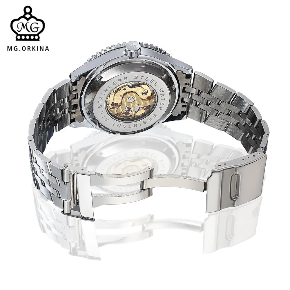 Мг. Мужские автоматические часы бренд ORKINA роскошные золотистые Механические