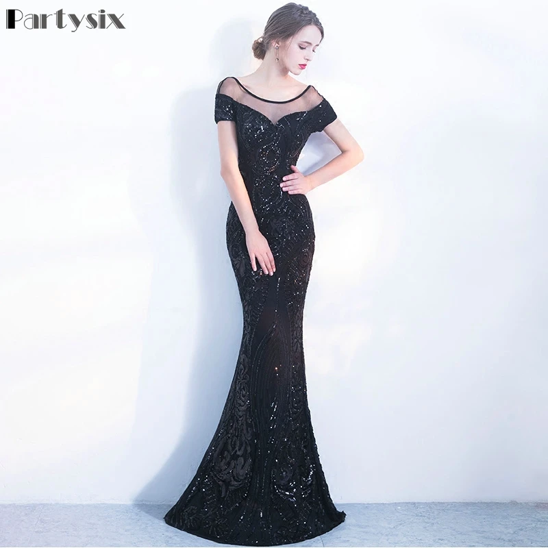 

Partysix Elastic Sequins Dress Backless Elegant Eevning Party Long Dress