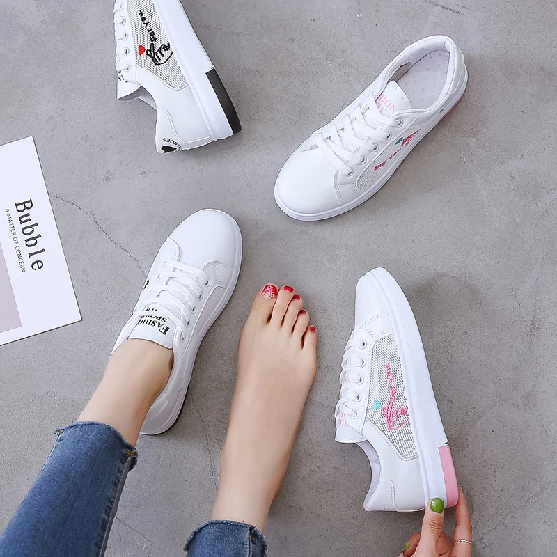 Новинка весны 2019 дизайнерские дышащие белые туфли женские кроссовки на