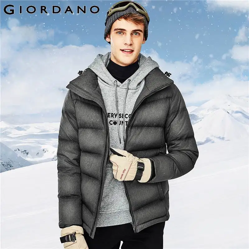 Giordano мужской пуховик с капюшоном из натурального утиного пуха, данная модель пуховика имеет два цветовых решения