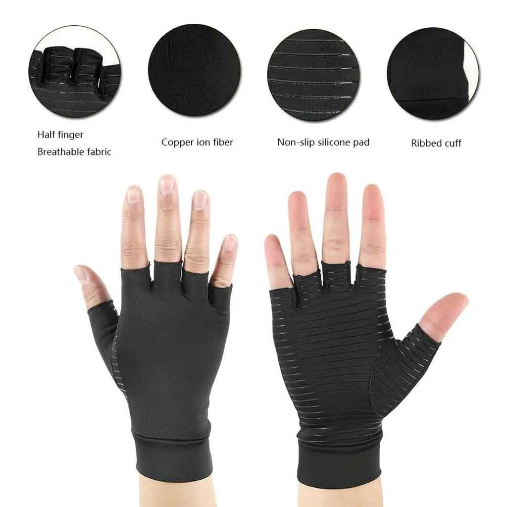 1Pair Arthritis Copper Compression Hand Gloves Fit Carpal Tunnel Hand Wrist Brace Support Highest Copper Content Alleviate