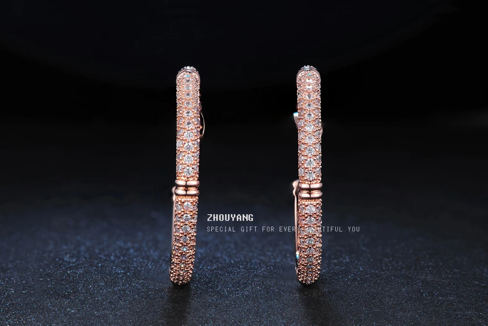 ZHOUYANG ZYE617 серьги-кольца с мозаикой из кристаллов цвета розового золота, ювелирные изделия из настоящего австрийского хрусталя