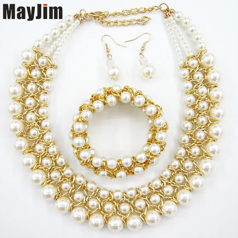 Заявление 2018 Новая мода люкс ручной вязки Имитация Перл Ювелирные наборы из