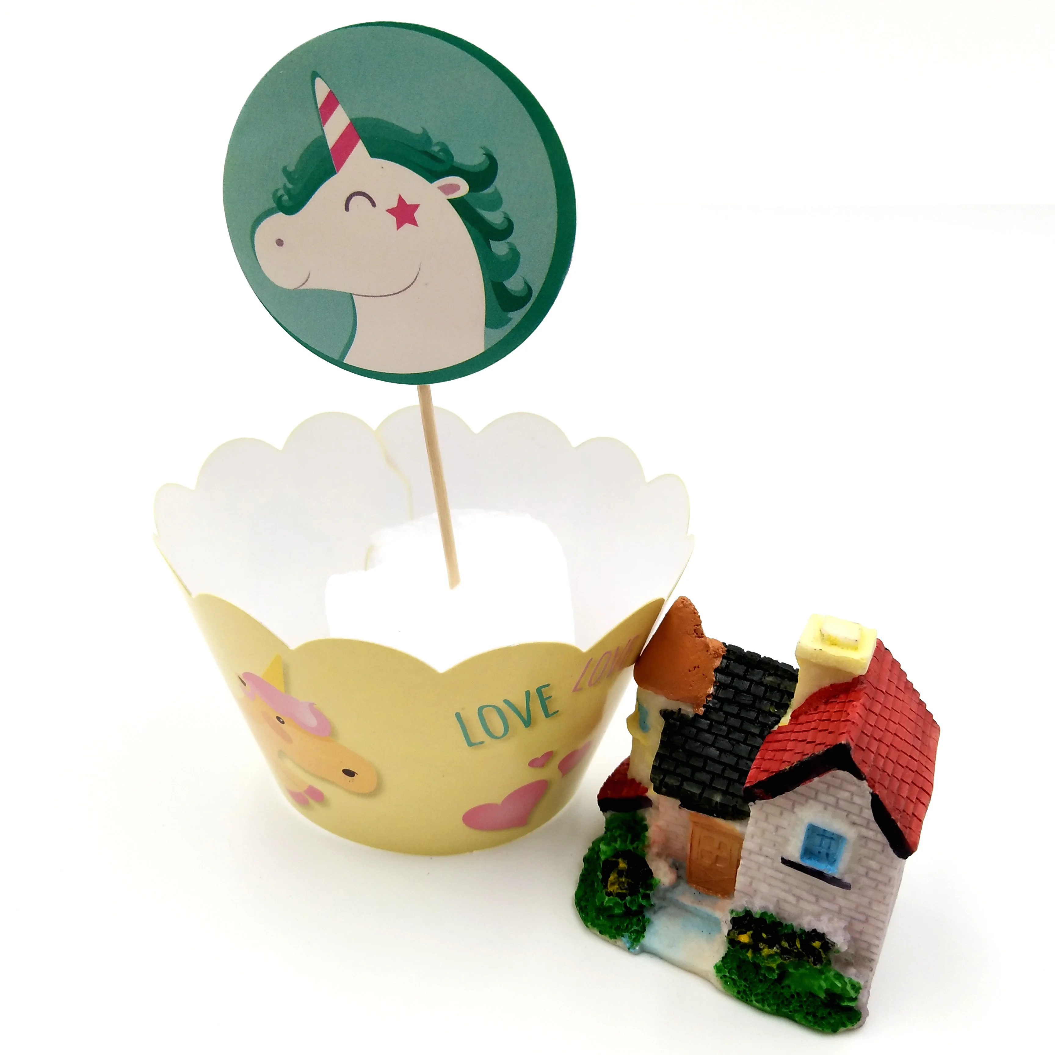 24 шт. радужные топперы для торта в виде единорога + обертки кексов украшение на