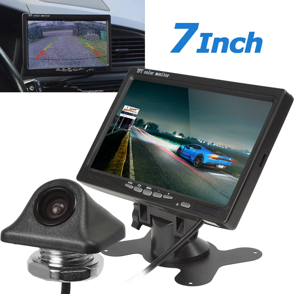 7 дюймов TFT ЖК монитор заднего вида для парковки DVD VCR 2 видео вход + ночное видение