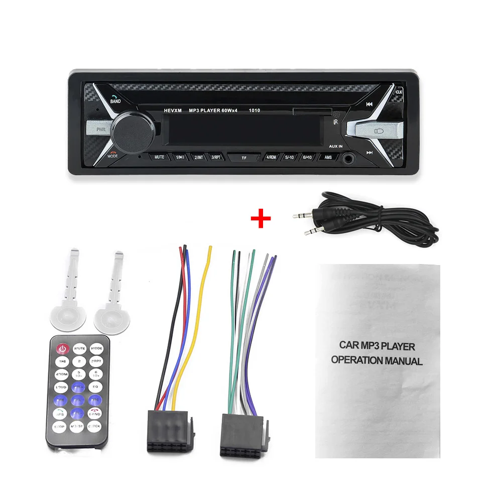 with AUX cable Автомагнитола 1 Din Bluetooth SD MP3 плеер Coche радио Estereo Poste Para Авто аудио стерео Carro Samochodowe Automotivo - Цвет: with AUX cable