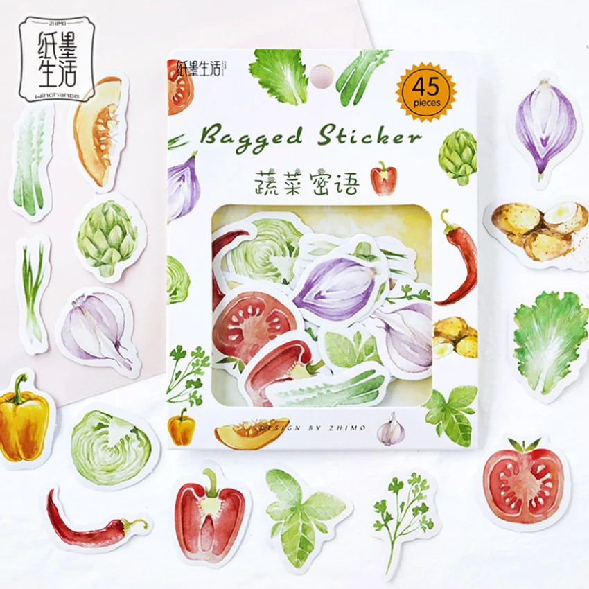 vegetables 45 шт./упак. мультфильм цветы продукты животные СТИКЕРЫ пакет Kawaii планировщик для скрапбукинга наклейки Escolar школьные принадлежности - Цвет: vegetables
