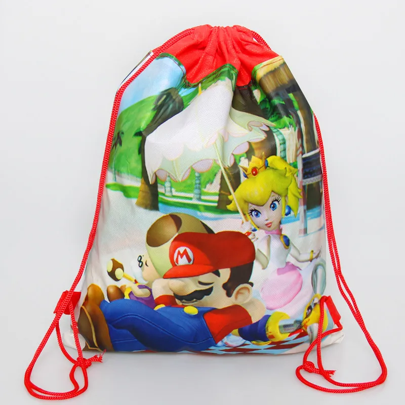 Mario 1 шт., нетканые школьные и дорожные рюкзаки с завязками, Микки и Минни Маус, тканевые подарки на день рождения/сумки для путешествий, вечерние принадлежности - Цвет: Mario