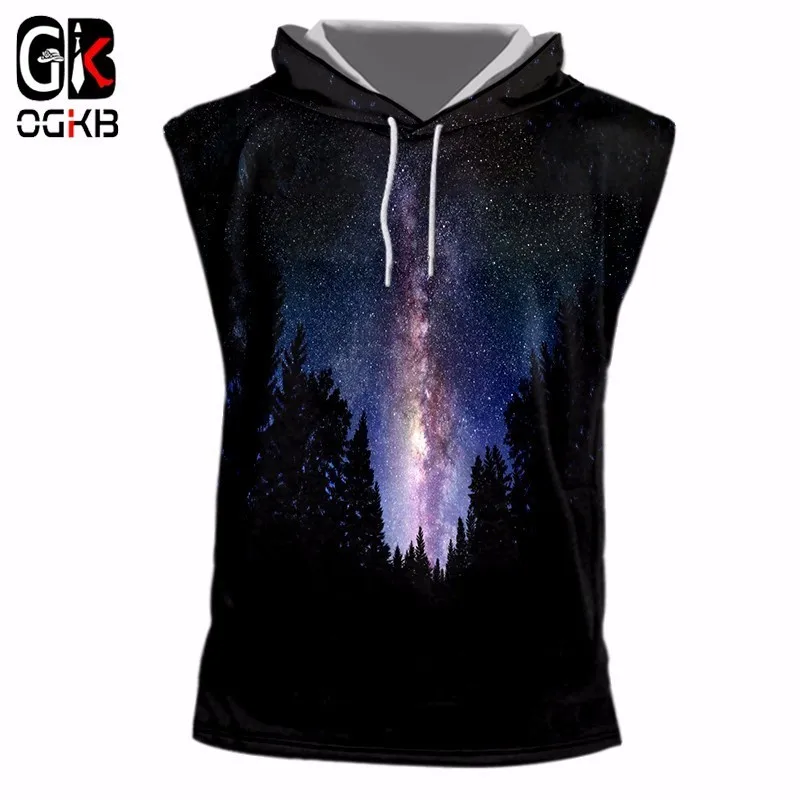 

OGKB, унисекс, майка с капюшоном, Новое поступление, крутой принт, ночное пространство, 3d жилет, майка, мужские облегающие пуловеры без рукавов ...