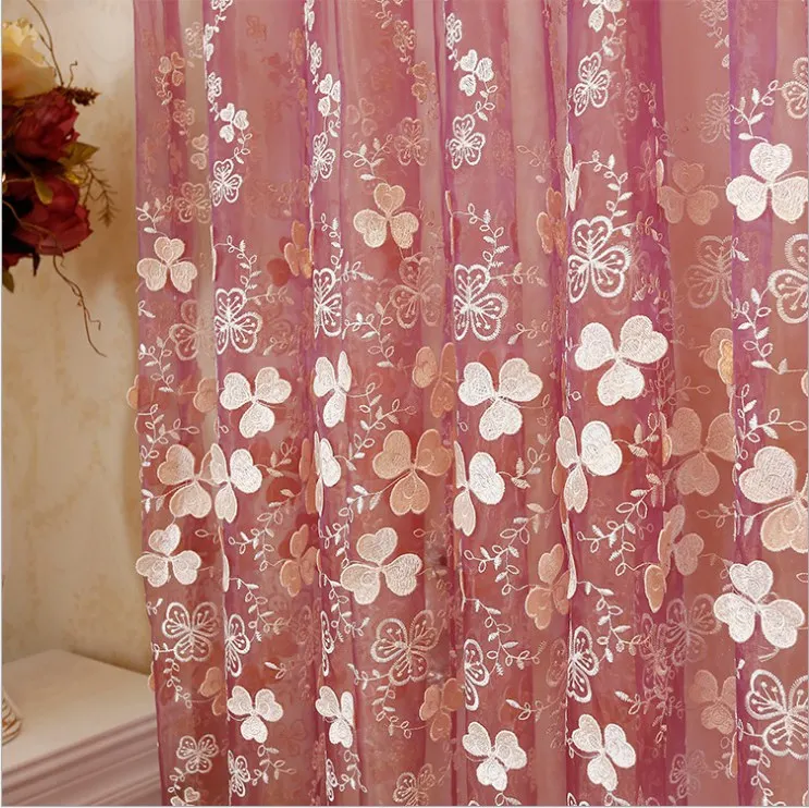 pink color tulle Европейский трёхлистный клевер, вышивка, тиснение, Розовая белая прозрачная вуаль, Кортины для гостиной, спальни, свадьбы, WP360C - Цвет: pink color tulle